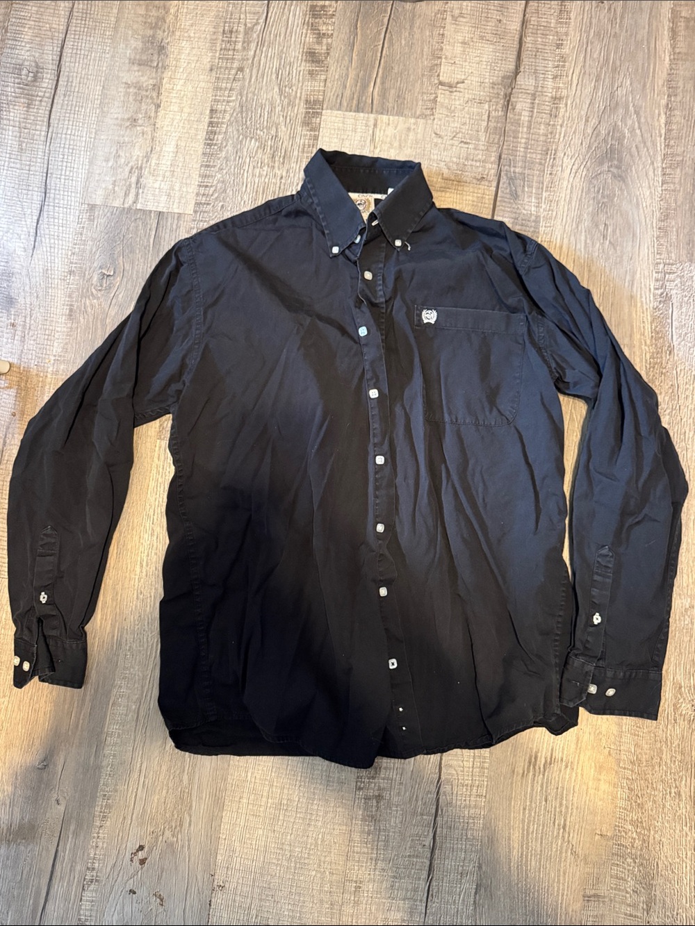 Cinch Men's Size S Black Button-Down Long Sleeve Shirt with Chest Pocket